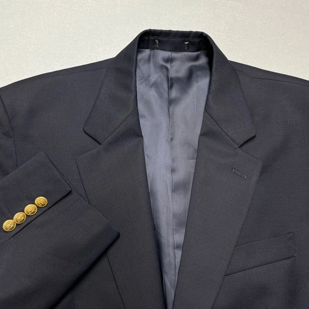 Ralph Lauren Blazer Men 42R Gold Button Sport Coat Suit Jacket Wool‎ NavyBlue